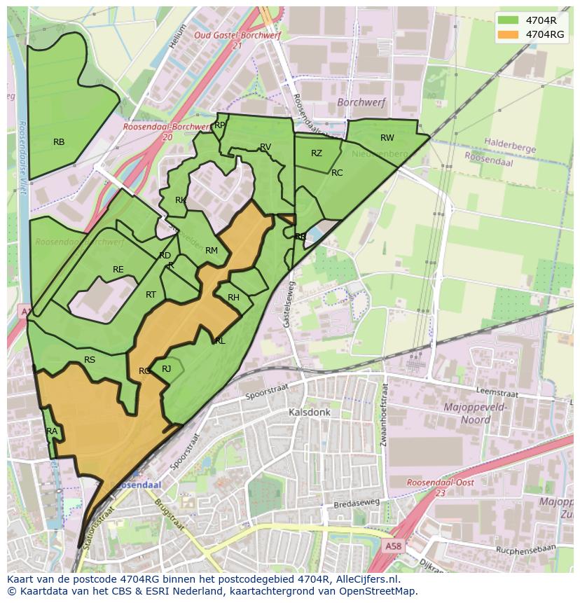 Afbeelding van het postcodegebied 4704 RG op de kaart.