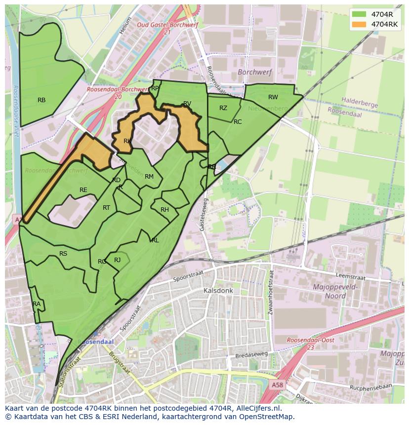 Afbeelding van het postcodegebied 4704 RK op de kaart.