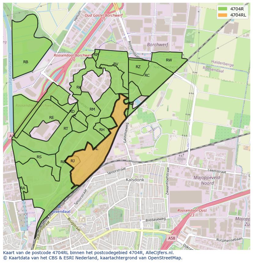 Afbeelding van het postcodegebied 4704 RL op de kaart.