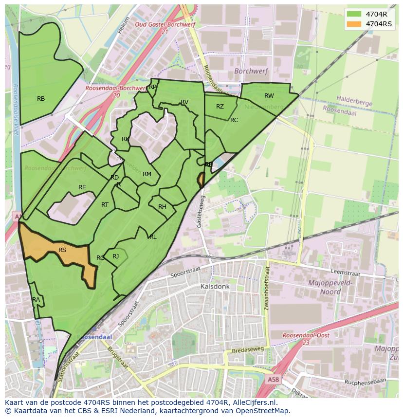 Afbeelding van het postcodegebied 4704 RS op de kaart.
