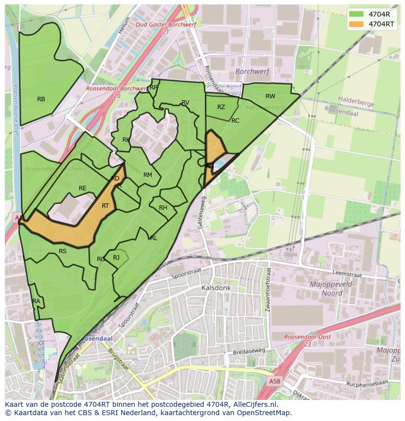 Afbeelding van het postcodegebied 4704 RT op de kaart.