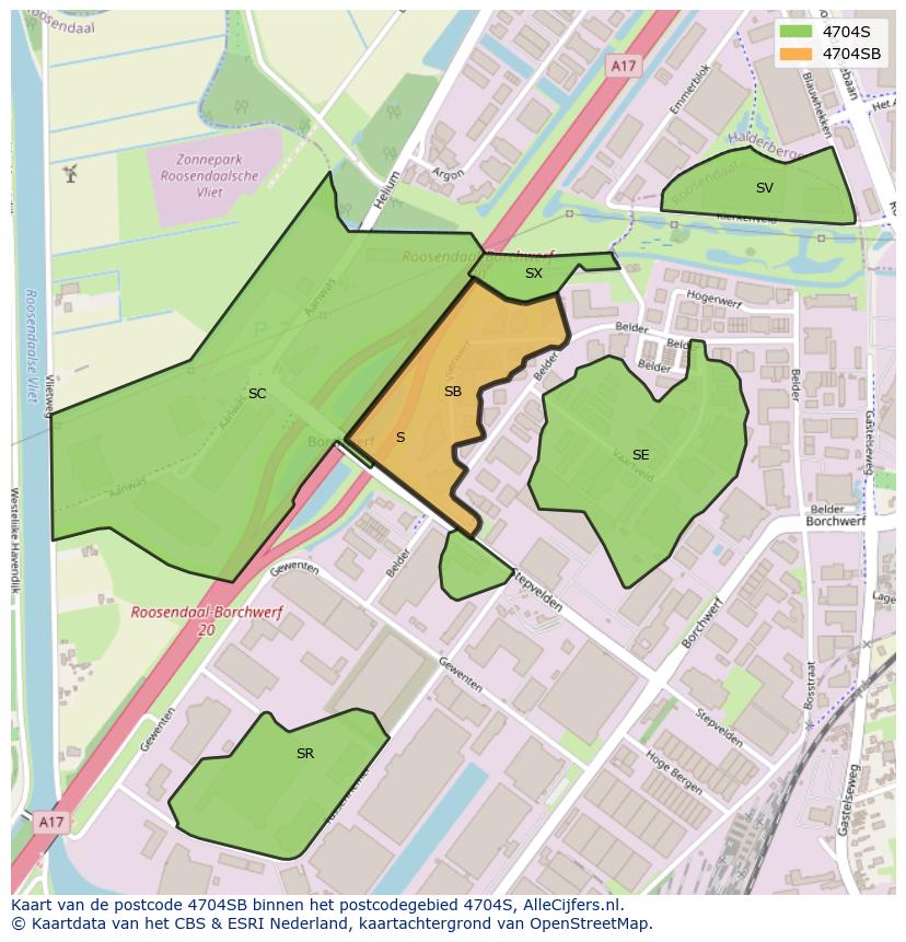 Afbeelding van het postcodegebied 4704 SB op de kaart.
