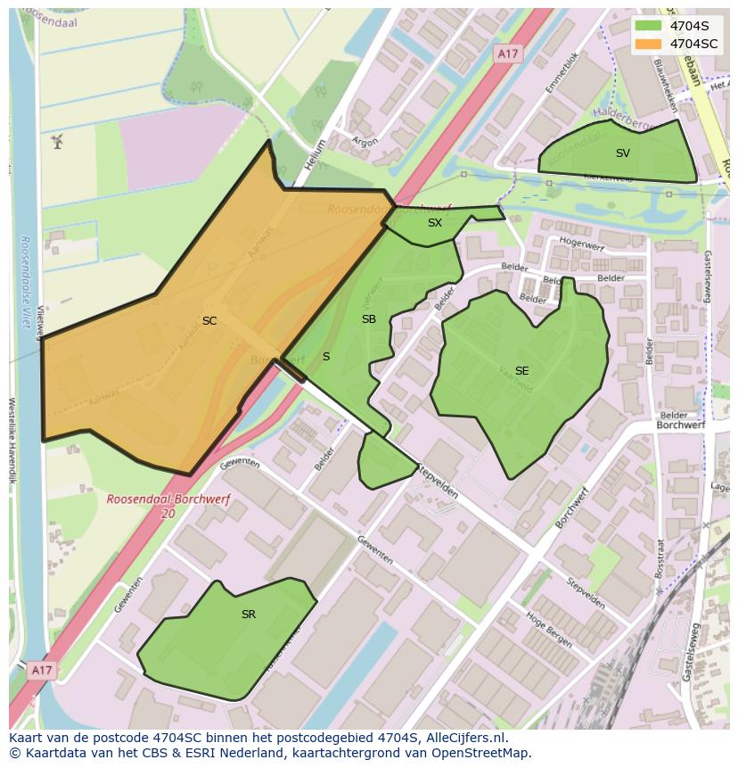 Afbeelding van het postcodegebied 4704 SC op de kaart.