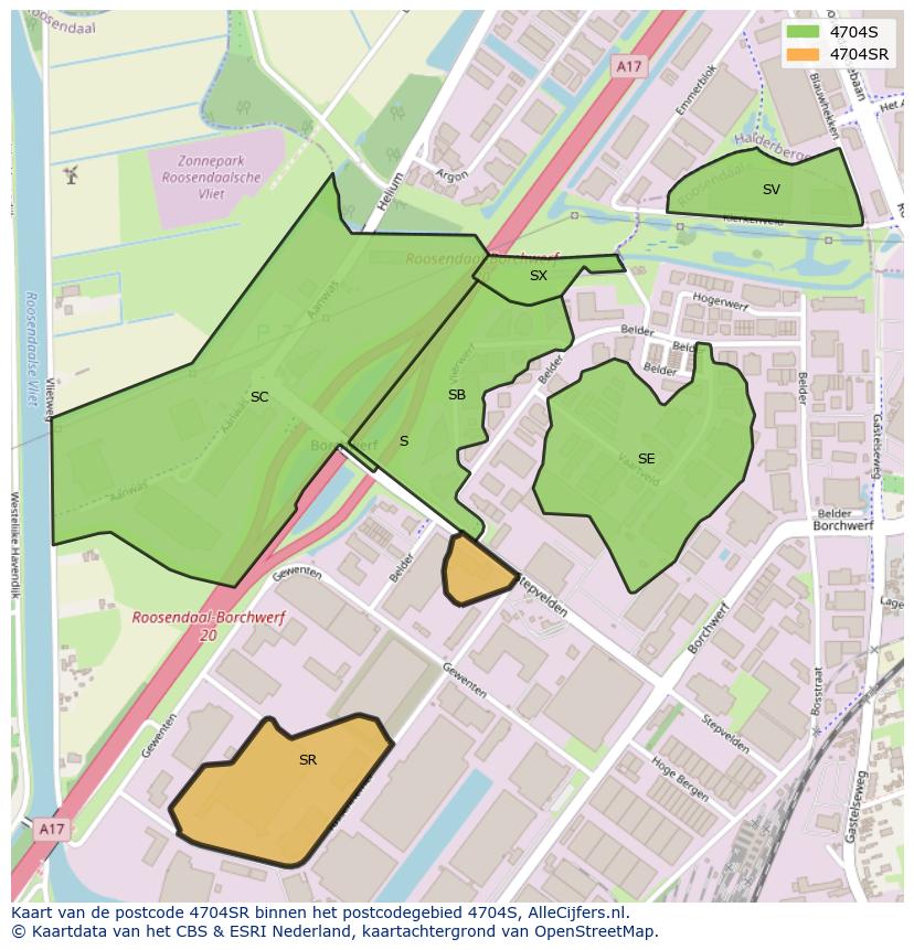 Afbeelding van het postcodegebied 4704 SR op de kaart.