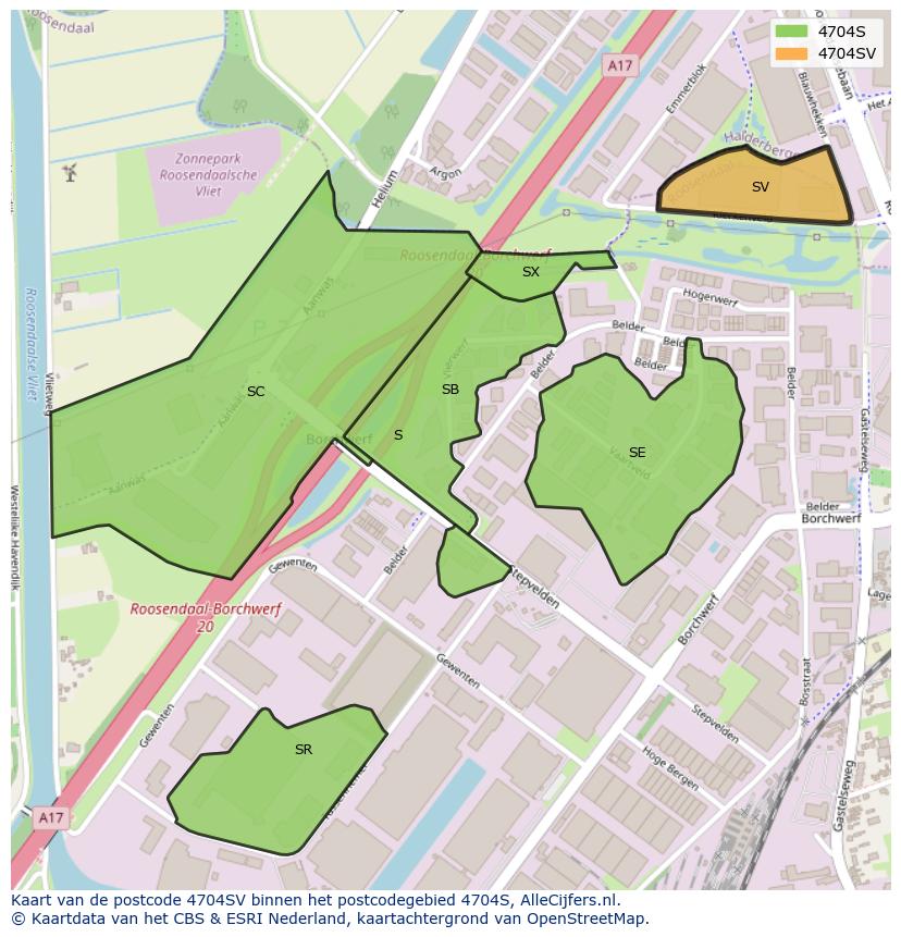 Afbeelding van het postcodegebied 4704 SV op de kaart.