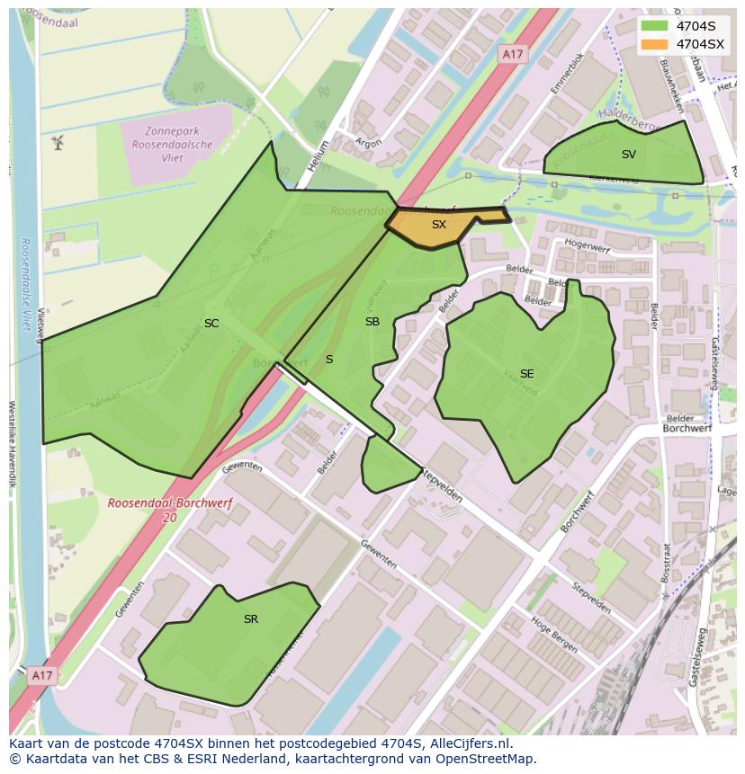 Afbeelding van het postcodegebied 4704 SX op de kaart.