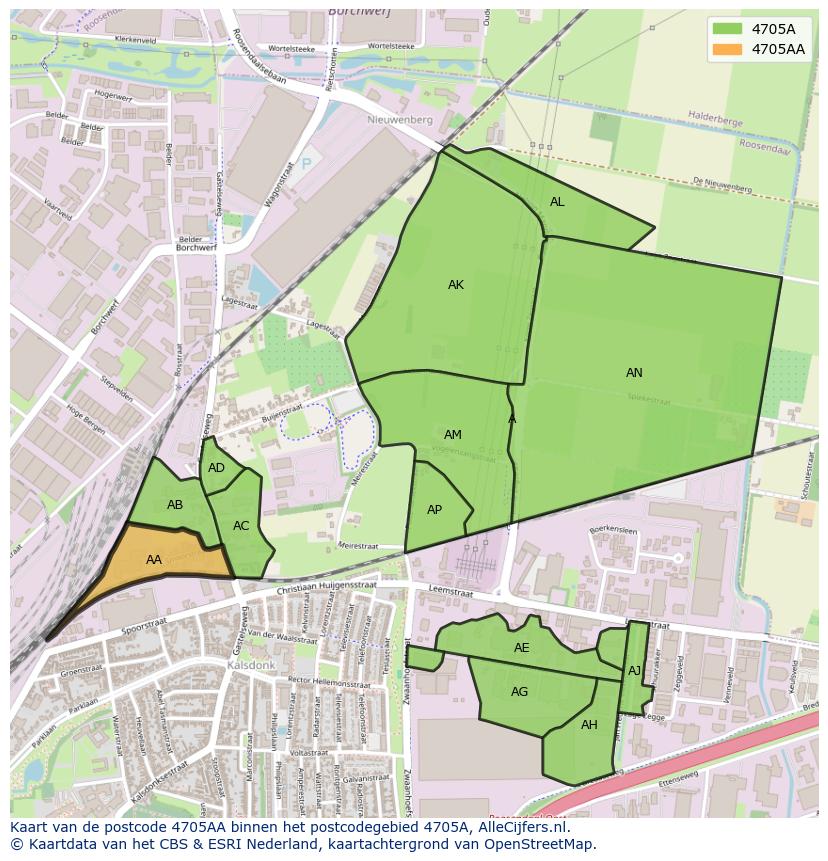 Afbeelding van het postcodegebied 4705 AA op de kaart.
