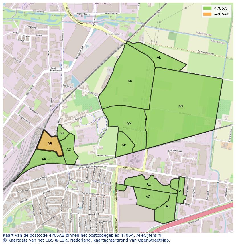 Afbeelding van het postcodegebied 4705 AB op de kaart.