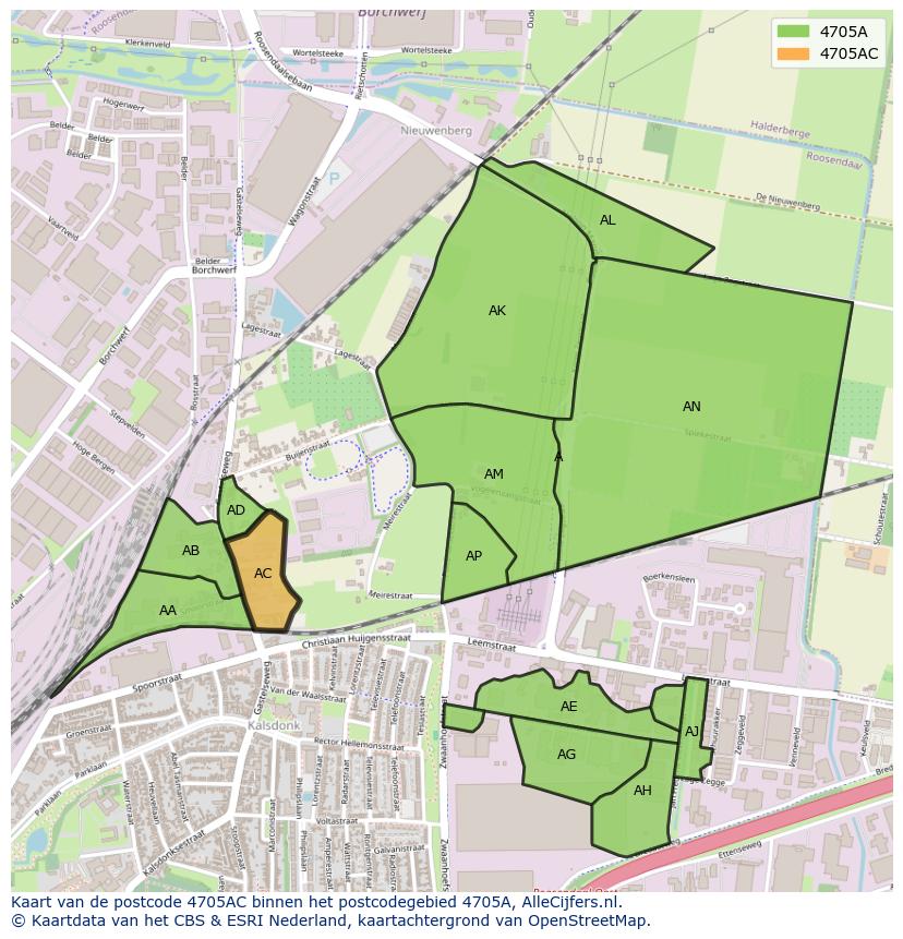 Afbeelding van het postcodegebied 4705 AC op de kaart.