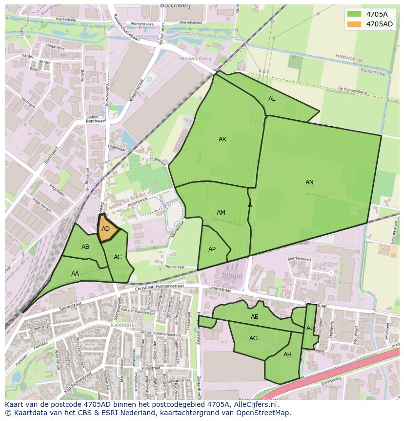Afbeelding van het postcodegebied 4705 AD op de kaart.