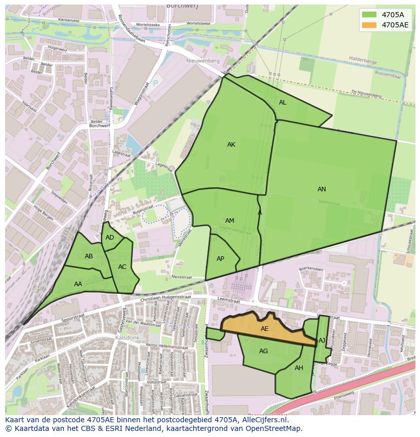 Afbeelding van het postcodegebied 4705 AE op de kaart.