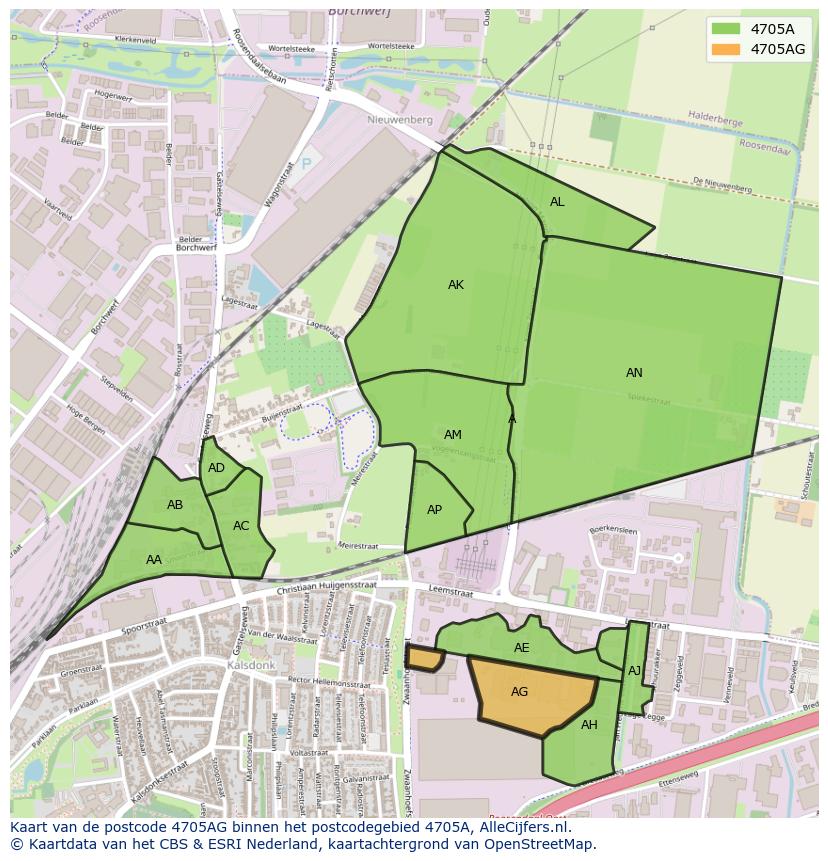 Afbeelding van het postcodegebied 4705 AG op de kaart.