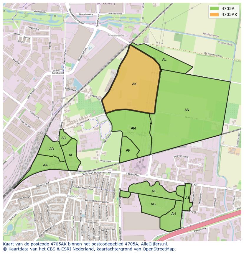 Afbeelding van het postcodegebied 4705 AK op de kaart.