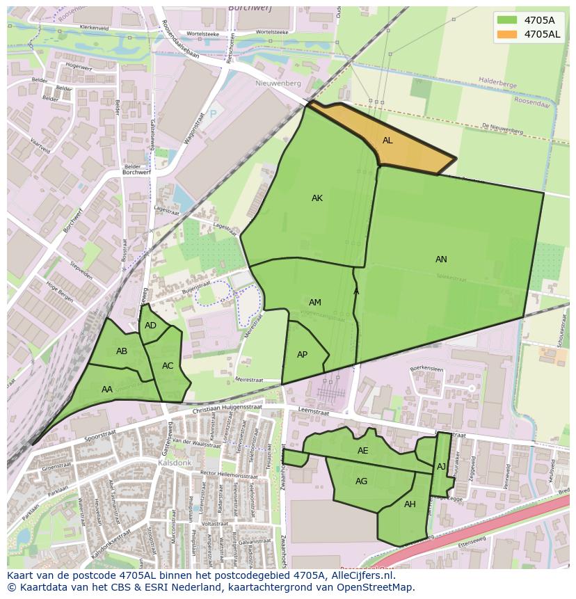 Afbeelding van het postcodegebied 4705 AL op de kaart.