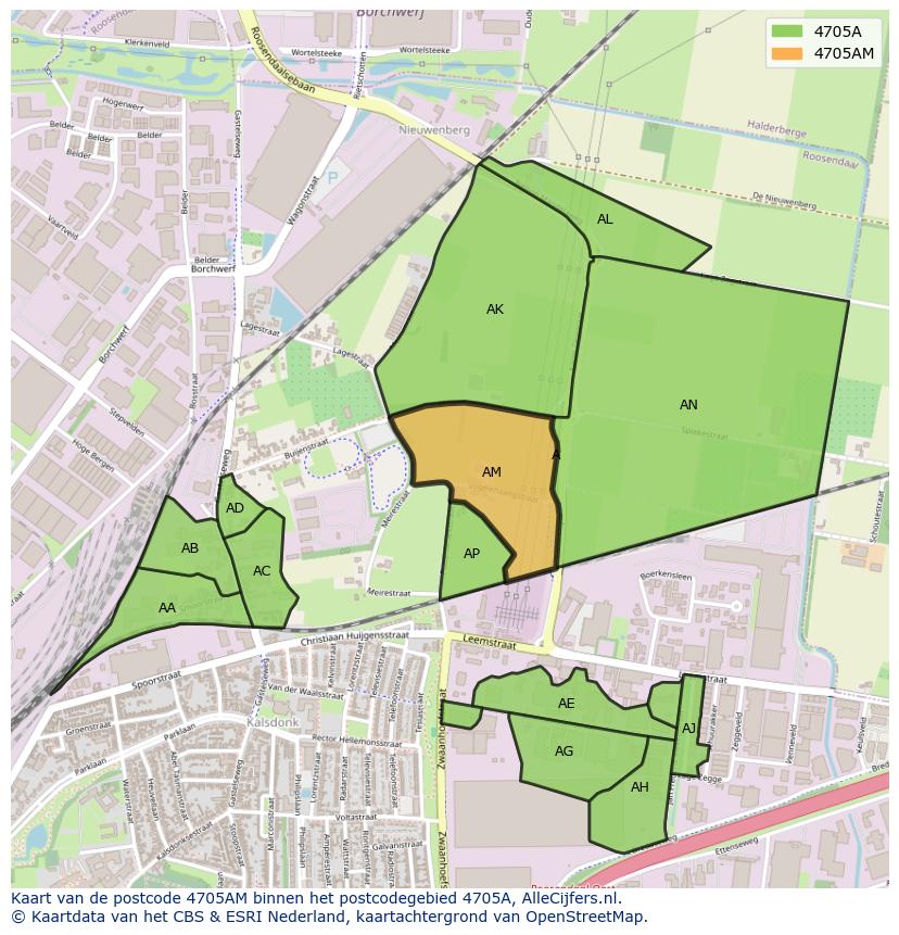 Afbeelding van het postcodegebied 4705 AM op de kaart.