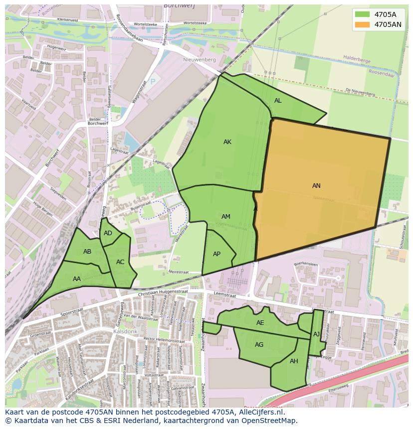 Afbeelding van het postcodegebied 4705 AN op de kaart.