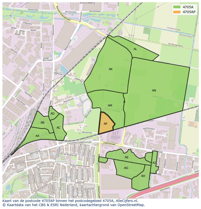 Afbeelding van het postcodegebied 4705 AP op de kaart.