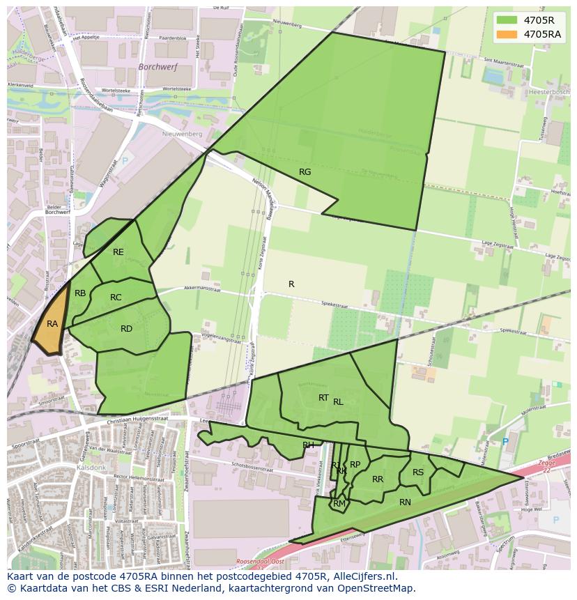 Afbeelding van het postcodegebied 4705 RA op de kaart.