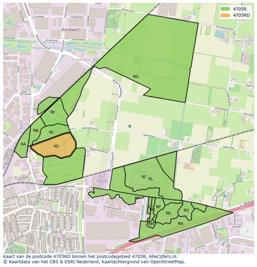 Afbeelding van het postcodegebied 4705 RD op de kaart.
