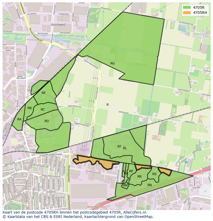 Afbeelding van het postcodegebied 4705 RH op de kaart.