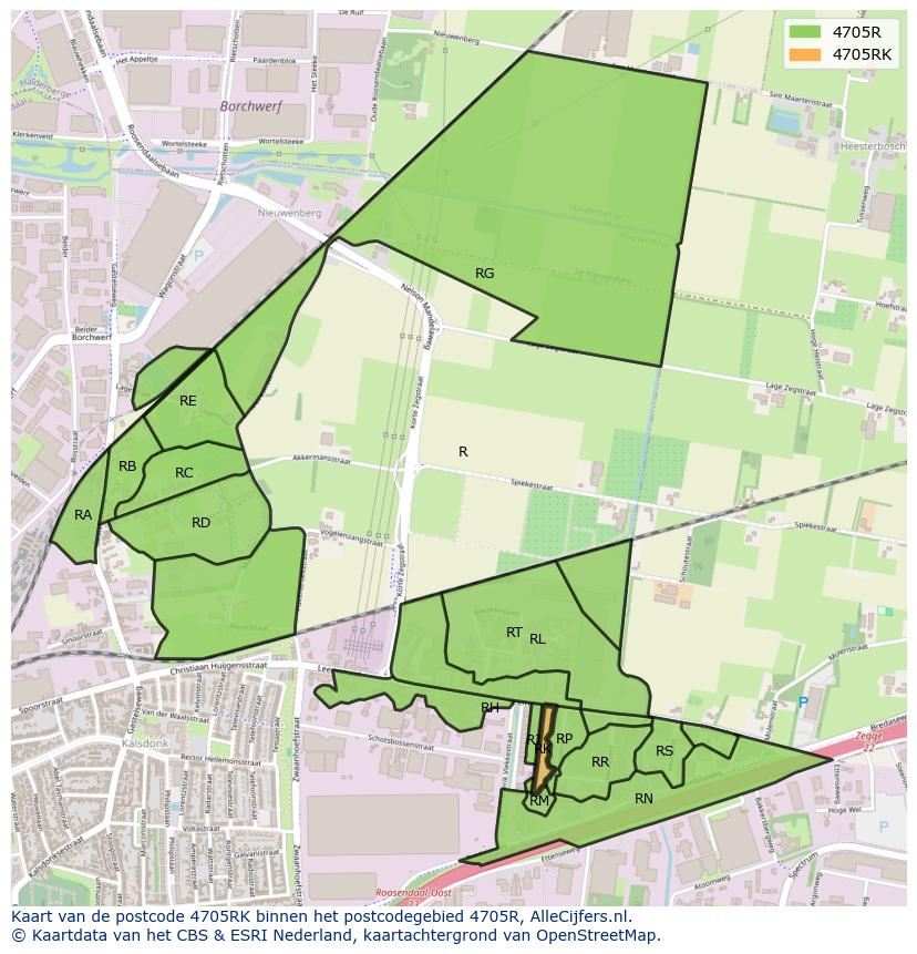 Afbeelding van het postcodegebied 4705 RK op de kaart.