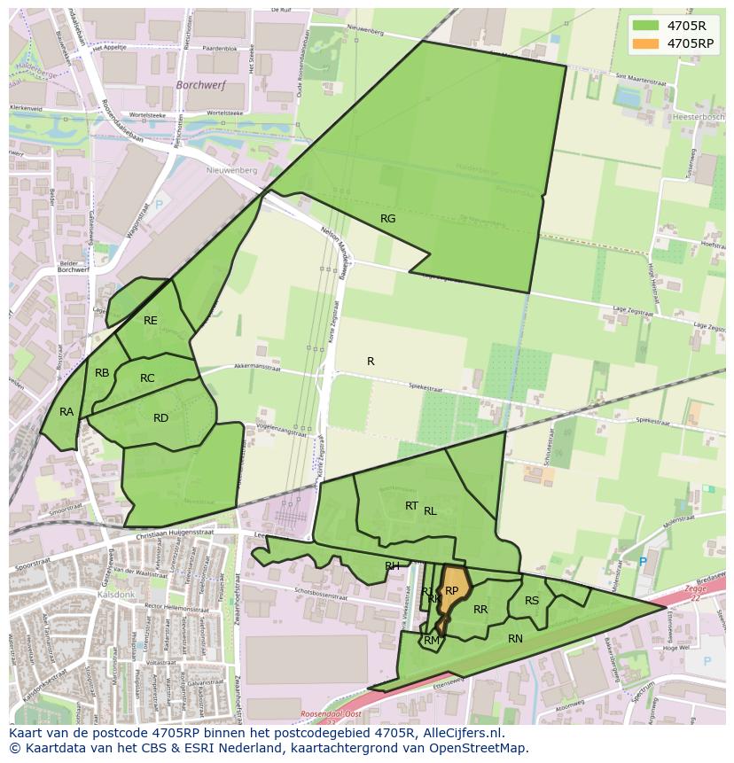 Afbeelding van het postcodegebied 4705 RP op de kaart.