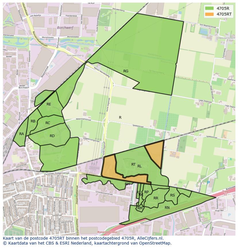 Afbeelding van het postcodegebied 4705 RT op de kaart.