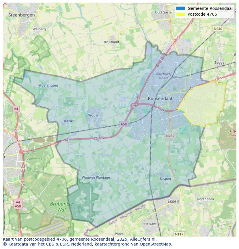 Afbeelding van het postcodegebied 4706 op de kaart.