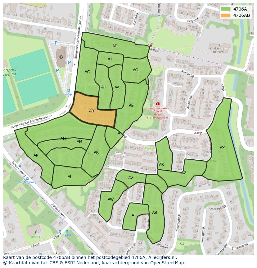 Afbeelding van het postcodegebied 4706 AB op de kaart.