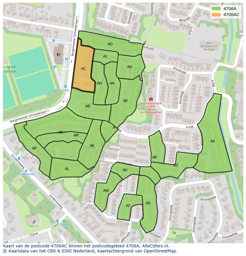 Afbeelding van het postcodegebied 4706 AC op de kaart.
