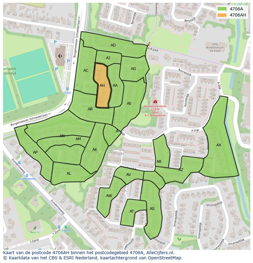 Afbeelding van het postcodegebied 4706 AH op de kaart.