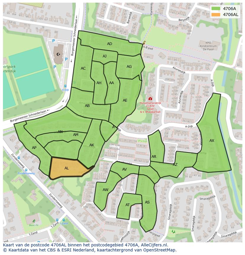 Afbeelding van het postcodegebied 4706 AL op de kaart.