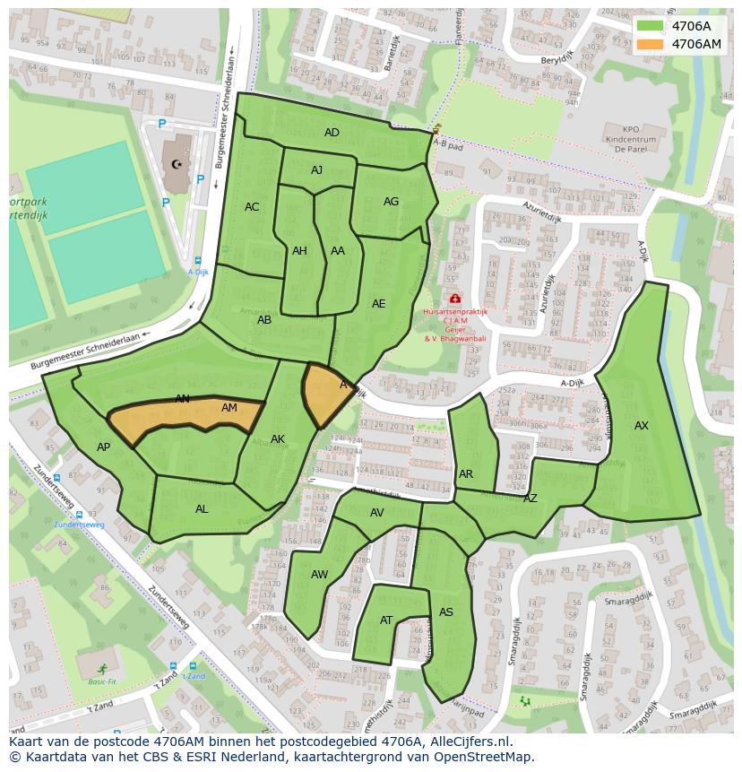Afbeelding van het postcodegebied 4706 AM op de kaart.