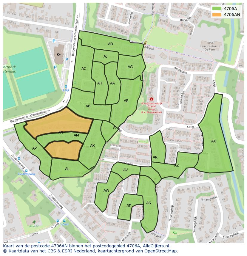 Afbeelding van het postcodegebied 4706 AN op de kaart.