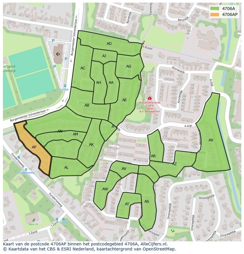 Afbeelding van het postcodegebied 4706 AP op de kaart.