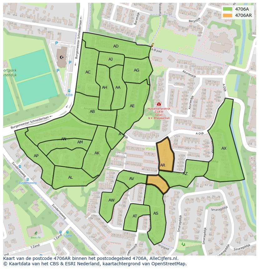 Afbeelding van het postcodegebied 4706 AR op de kaart.
