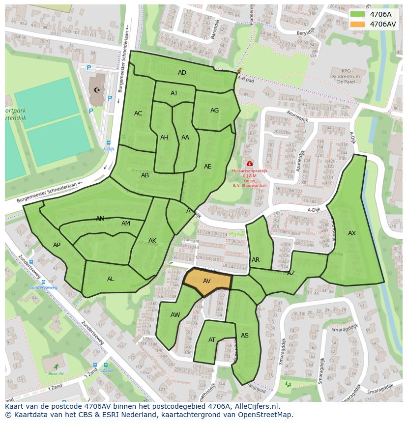 Afbeelding van het postcodegebied 4706 AV op de kaart.