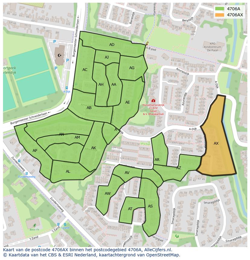 Afbeelding van het postcodegebied 4706 AX op de kaart.