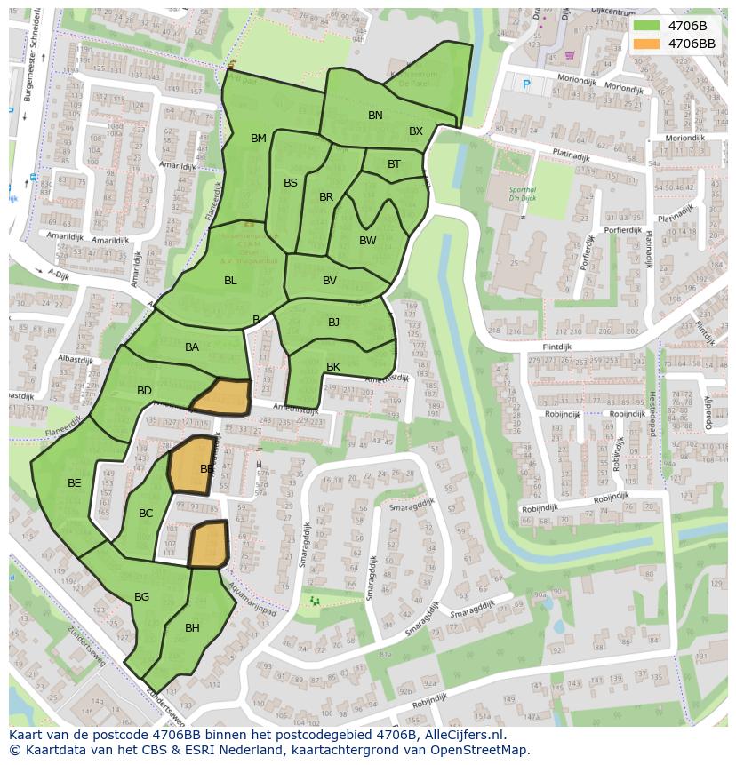 Afbeelding van het postcodegebied 4706 BB op de kaart.