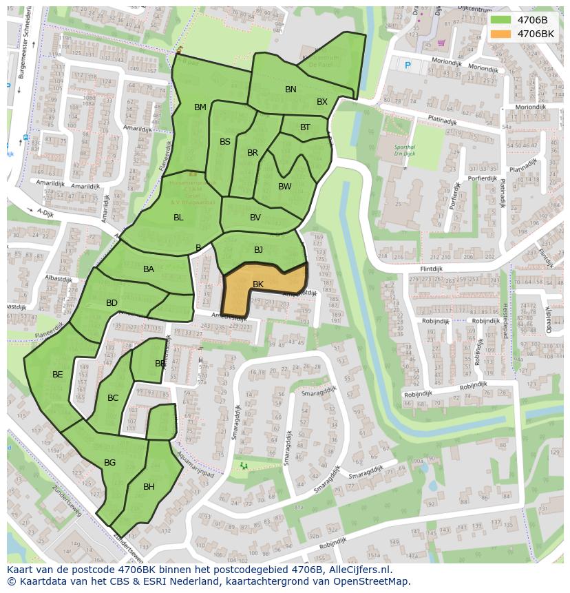 Afbeelding van het postcodegebied 4706 BK op de kaart.