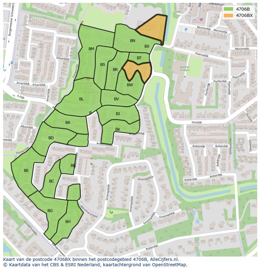 Afbeelding van het postcodegebied 4706 BX op de kaart.