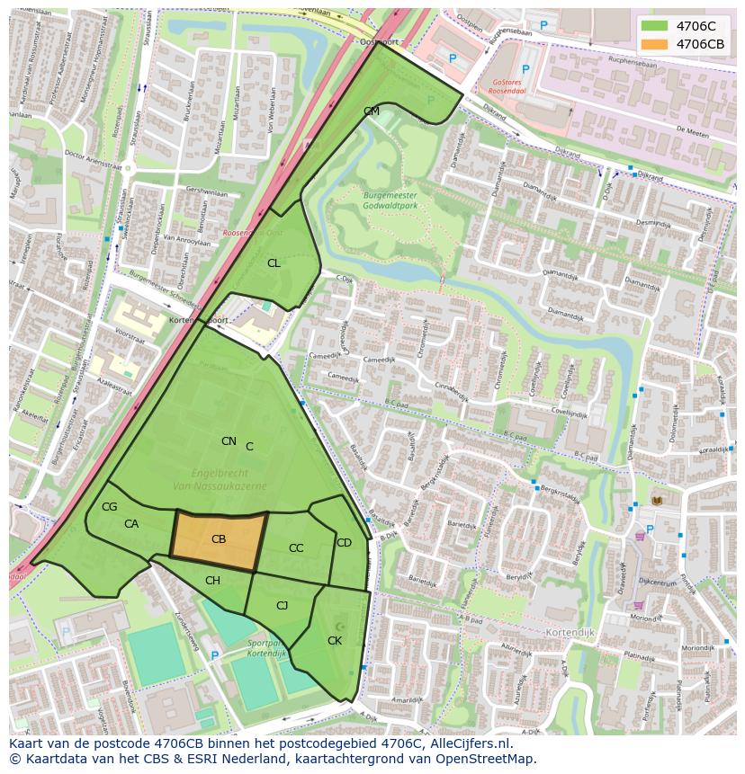 Afbeelding van het postcodegebied 4706 CB op de kaart.