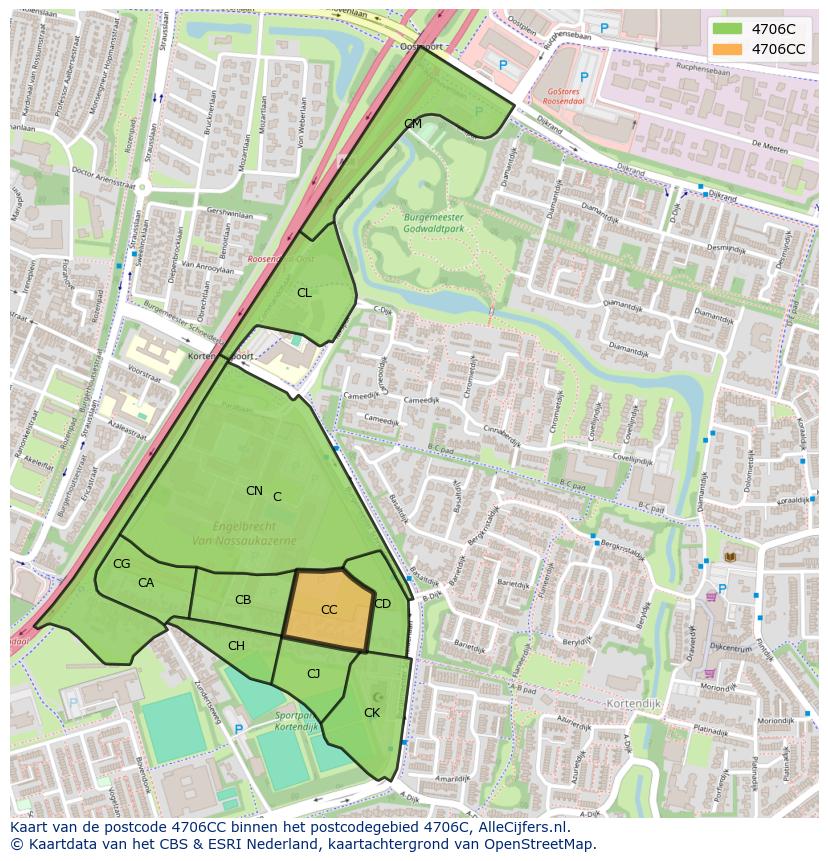 Afbeelding van het postcodegebied 4706 CC op de kaart.