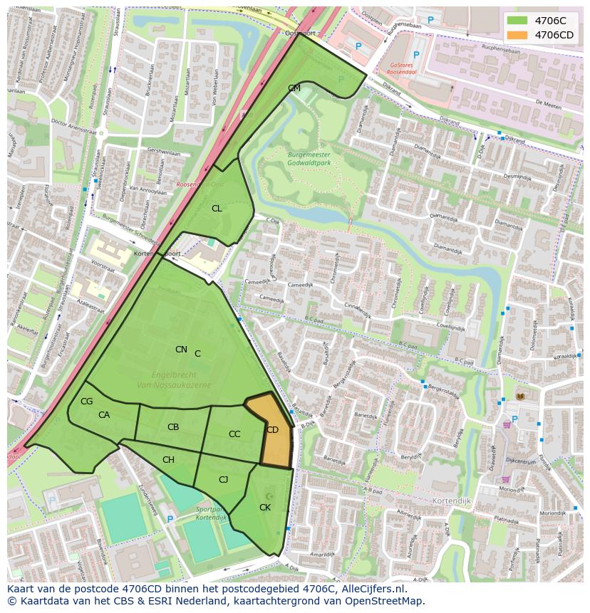 Afbeelding van het postcodegebied 4706 CD op de kaart.