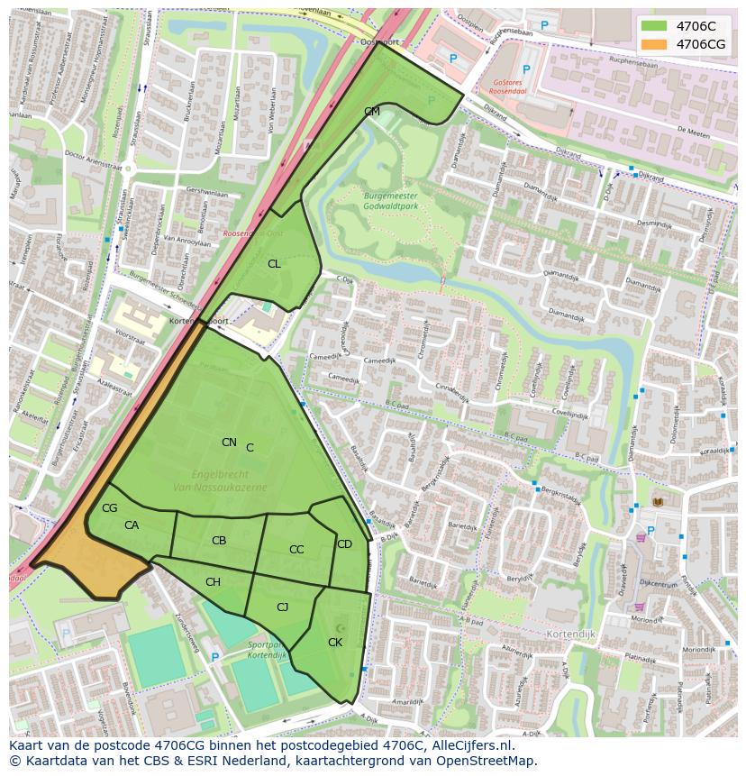 Afbeelding van het postcodegebied 4706 CG op de kaart.