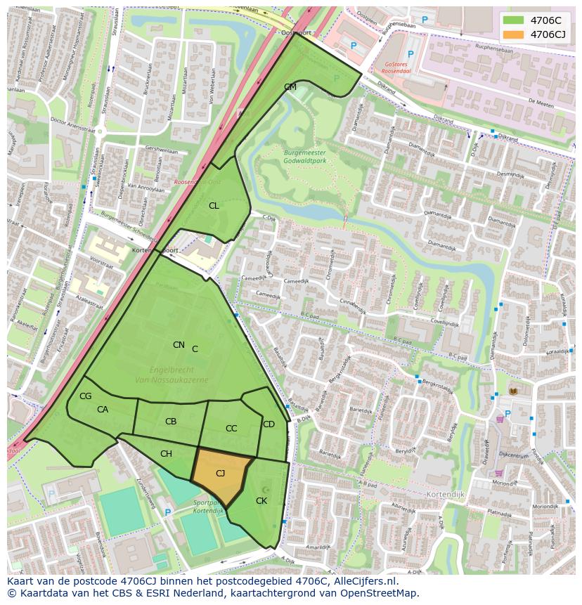 Afbeelding van het postcodegebied 4706 CJ op de kaart.