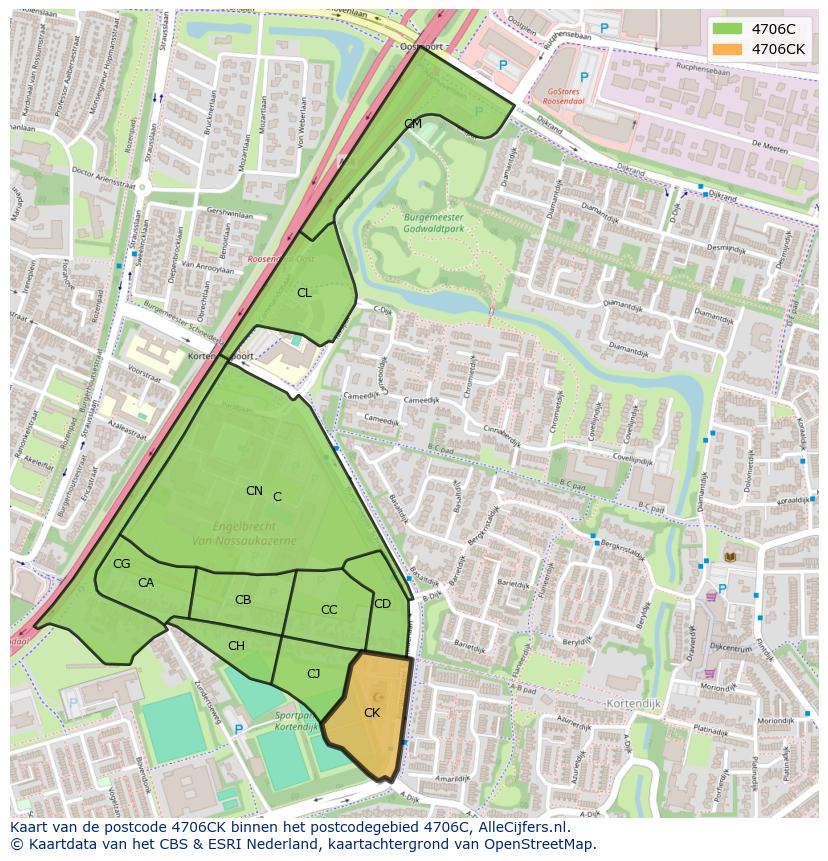 Afbeelding van het postcodegebied 4706 CK op de kaart.