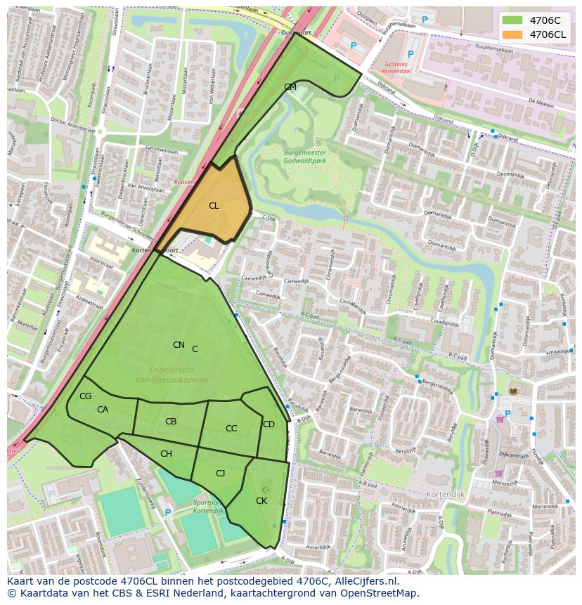 Afbeelding van het postcodegebied 4706 CL op de kaart.