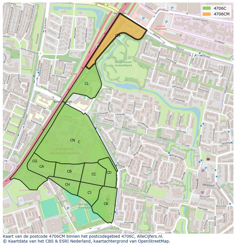 Afbeelding van het postcodegebied 4706 CM op de kaart.