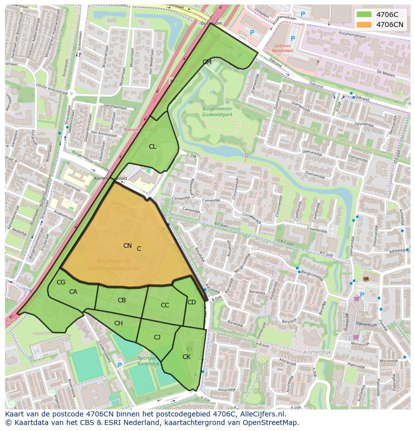 Afbeelding van het postcodegebied 4706 CN op de kaart.